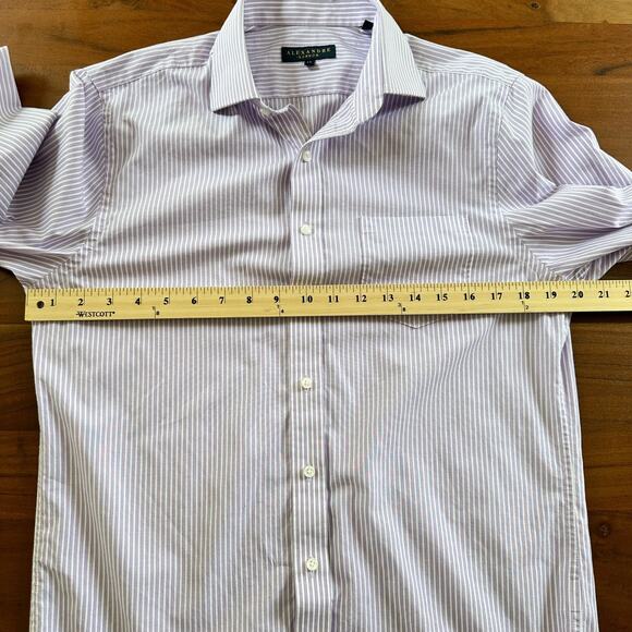 Alexandre of London Mens Size 15 Lilac Striped Long Sleeve Button Up Shirt - Picture 4 of 10